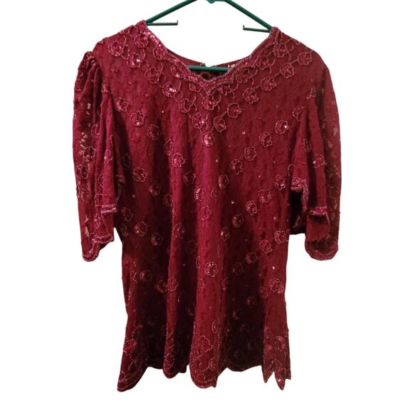 Vtg Beaded Embroidered Red Lace Women's Top Size 8 Dressy Special Occasion - Picture 1 of 6